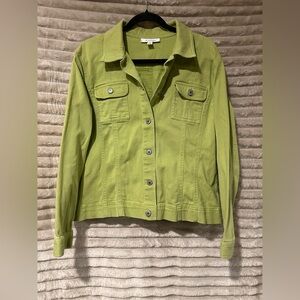 JM Collection Lime Green Button-Front Jean Jacket